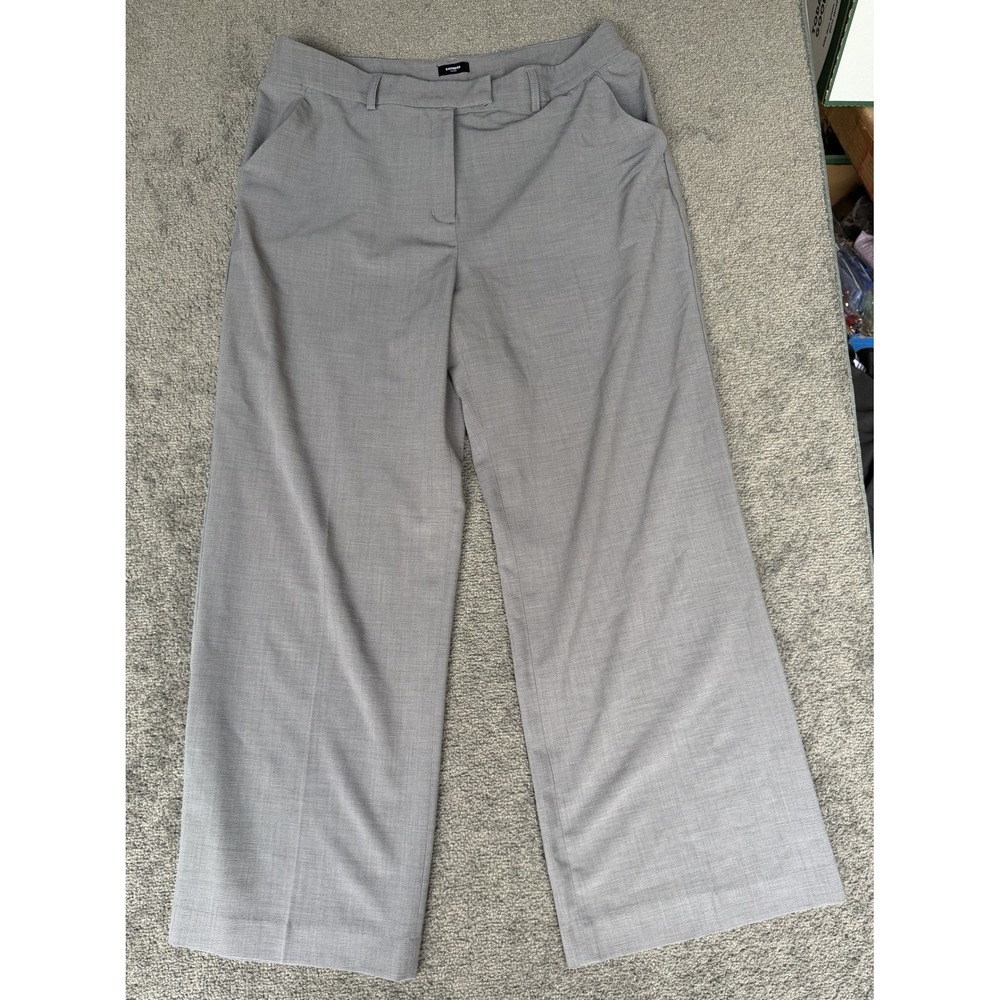 Express Editor Gray Wide Leg Dress Pants High Rise Wool Blend Trousers 14R